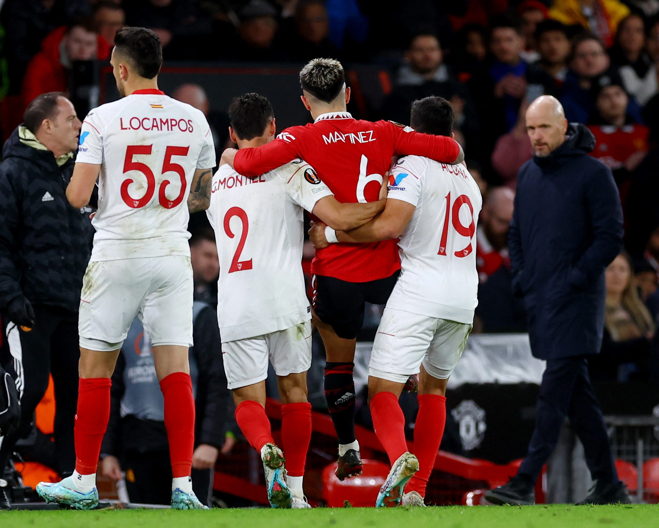 Lisandro Martinez and Raphael Varane suffered injuries in a late-collapse draw with Sevilla